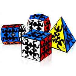 QiYi Gear Pyraminx, Cylinder, Sphere, 3x3 Cube Bundle (Tiled) - 4 Gear Puzzles